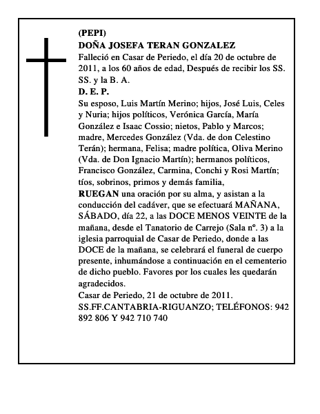 DOÑA JOSEFA TERAN GONZALEZ