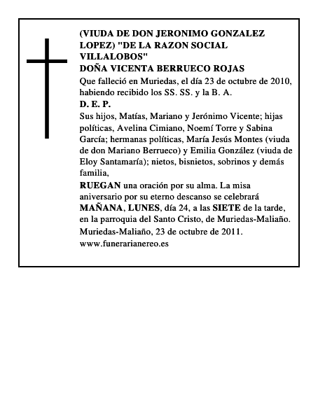 DOÑA VICENTA BERRUECO ROJAS