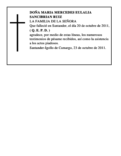 DOÑA MARIA MERCEDES EULALIA SANCIBRIAN RUIZ
