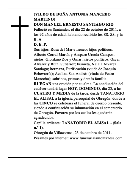 DON MANUEL ERNESTO SANTIAGO RIO