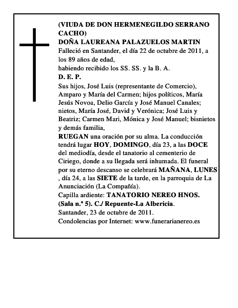 DOÑA LAUREANA PALAZUELOS MARTIN