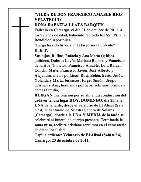 DOÑA RAFAELA LLATA BARQUIN