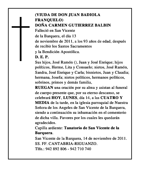 DOÑA CARMEN GUTIERREZ BALBIN