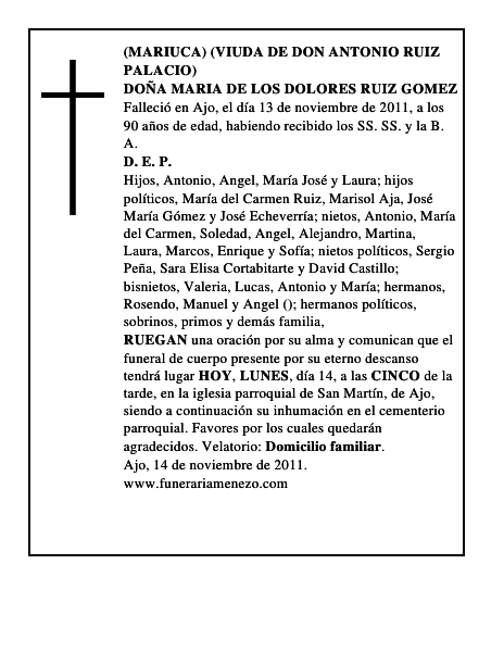 DOÑA MARIA DE LOS DOLORES RUIZ GOMEZ