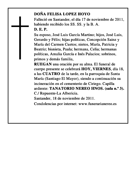 DOÑA FELISA LOPEZ HOYO