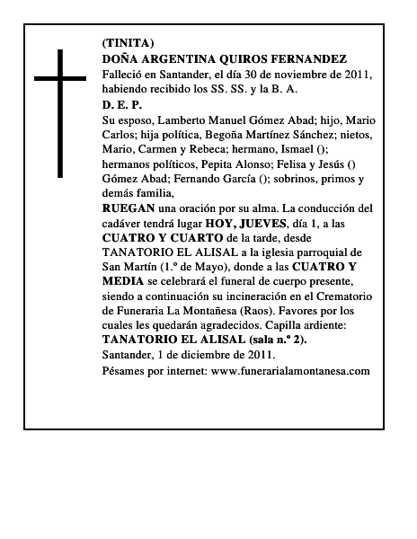 DOÑA ARGENTINA QUIROS FERNANDEZ