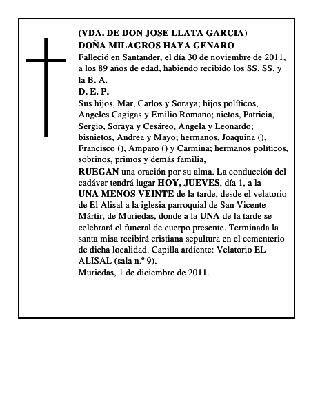 DOÑA MILAGROS HAYA GENARO