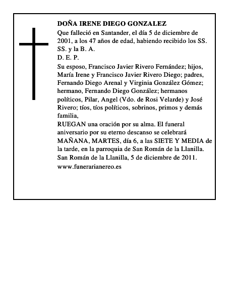 DOÑA IRENE DIEGO GONZALEZ