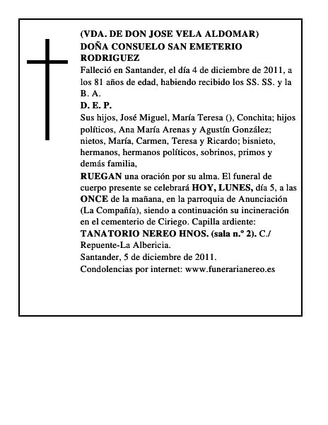 DOÑA CONSUELO SAN EMETERIO RODRIGUEZ