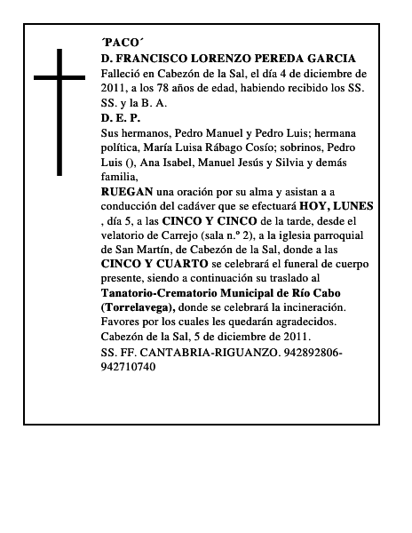 D. FRANCISCO LORENZO PEREDA GARCIA