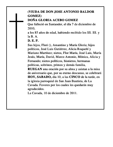 DOÑA GLORIA ACEBO GOMEZ