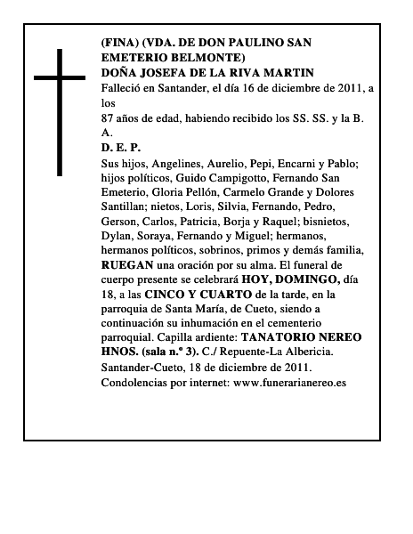 DOÑA JOSEFA DE LA RIVA MARTIN