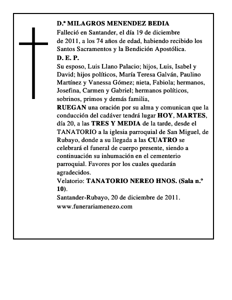 D.ª MILAGROS MENENDEZ BEDIA