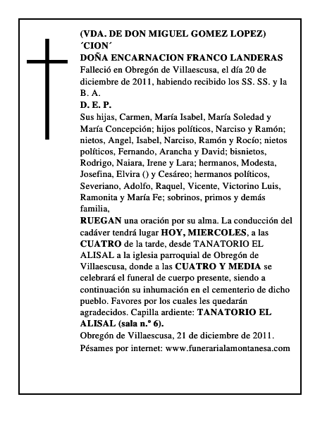 DOÑA ENCARNACION FRANCO LANDERAS