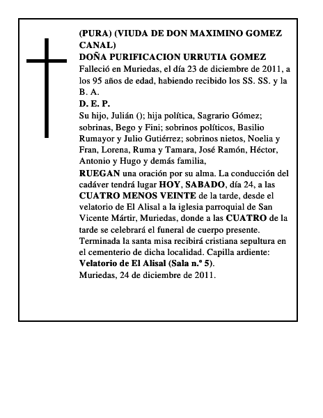 DOÑA PURIFICACION URRUTIA GOMEZ