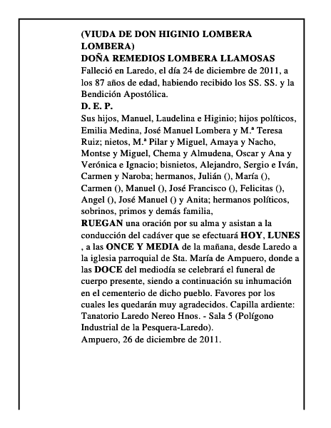 DOÑA REMEDIOS LOMBERA LLAMOSAS