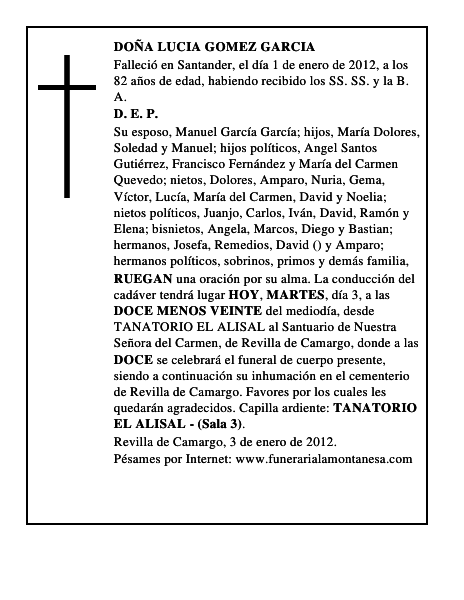 DOÑA LUCIA GOMEZ GARCIA