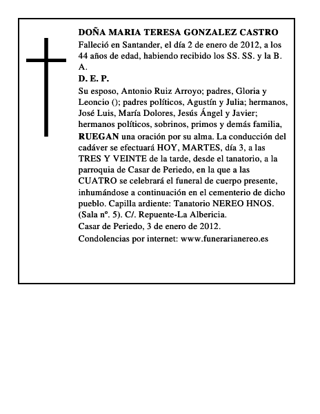DOÑA MARIA TERESA GONZALEZ CASTRO