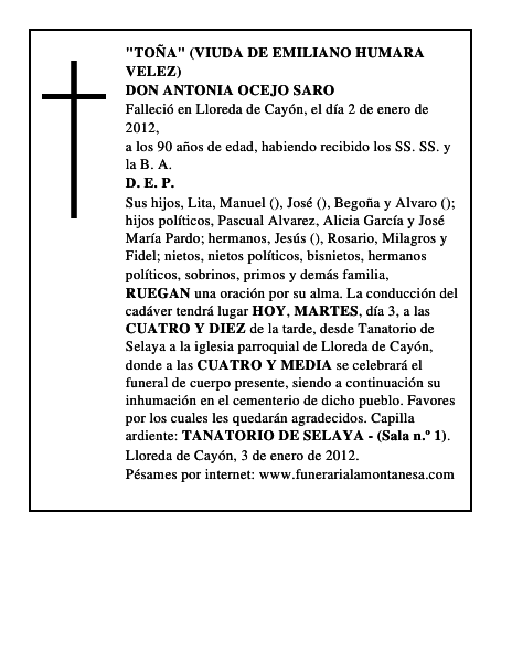 DON ANTONIA OCEJO SARO