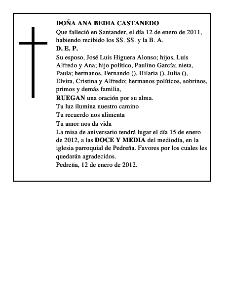 DOÑA ANA BEDIA CASTANEDO