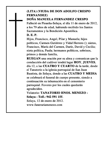 DOÑA MANUELA FERNANDEZ CRESPO