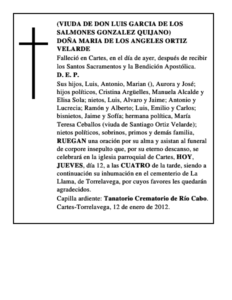 DOÑA MARIA DE LOS ANGELES ORTIZ VELARDE