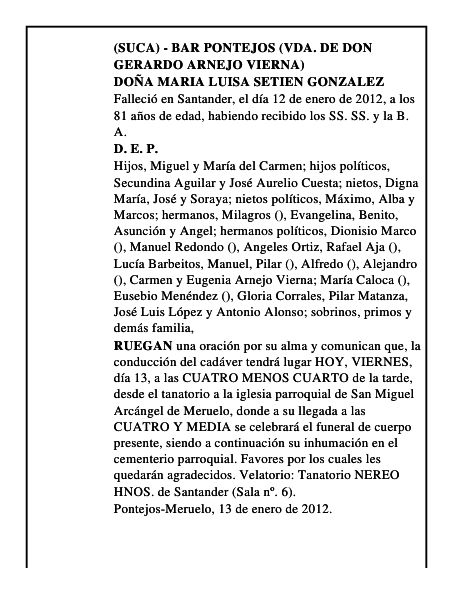 DOÑA MARIA LUISA SETIEN GONZALEZ