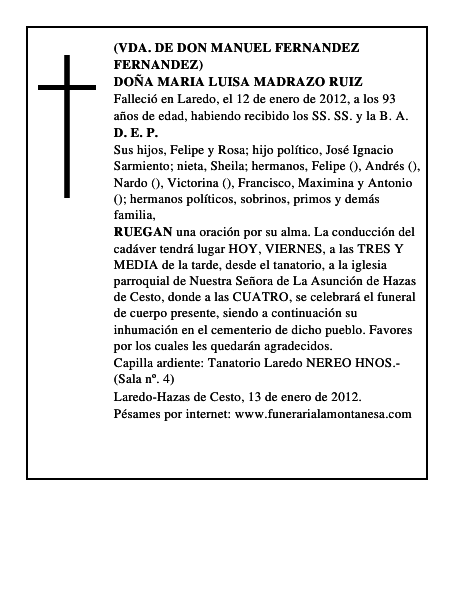 DOÑA MARIA LUISA MADRAZO RUIZ