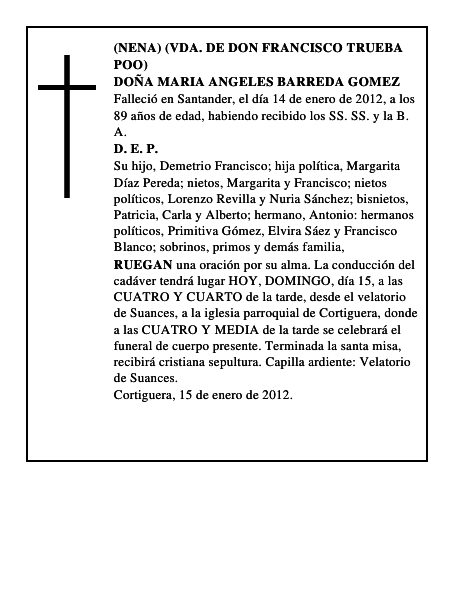 DOÑA MARIA ANGELES BARREDA GOMEZ