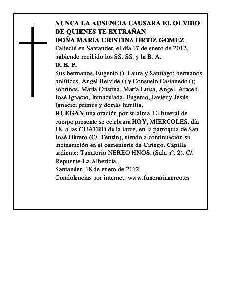 DOÑA MARIA CRISTINA ORTIZ GOMEZ