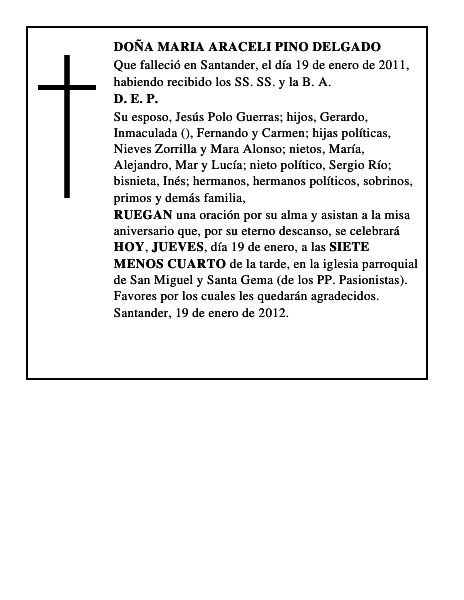 DOÑA MARIA ARACELI PINO DELGADO