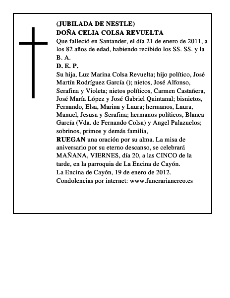 DOÑA CELIA COLSA REVUELTA