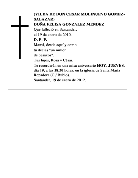 DOÑA FELISA GONZALEZ MENDEZ