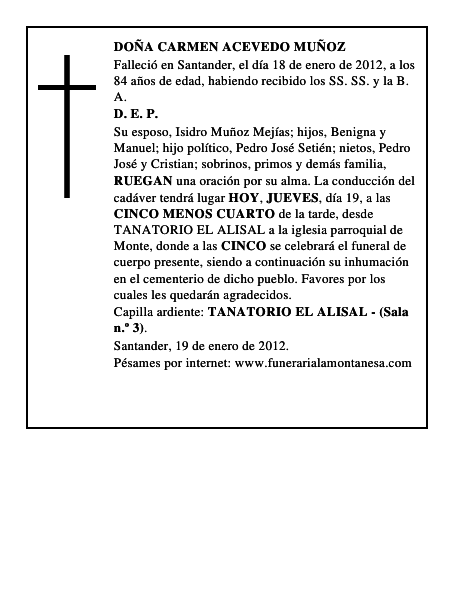 DOÑA CARMEN ACEVEDO MUÑOZ