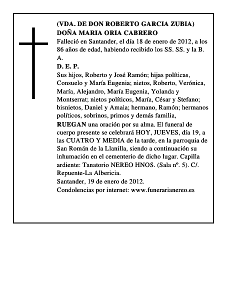 DOÑA MARIA ORIA CABRERO