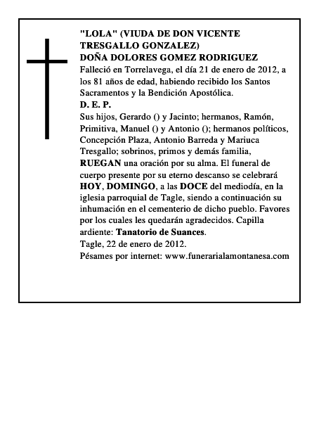 DOÑA DOLORES GOMEZ RODRIGUEZ