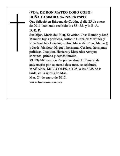 DOÑA CASIMIRA SAINZ CRESPO