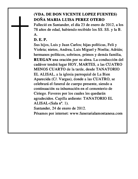 DOÑA MARIA LUISA PEREZ OTERO