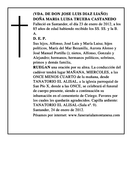 DOÑA MARIA LUISA TRUEBA CASTANEDO