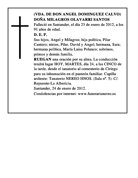 DOÑA MILAGROS OLAVARRI SANTOS