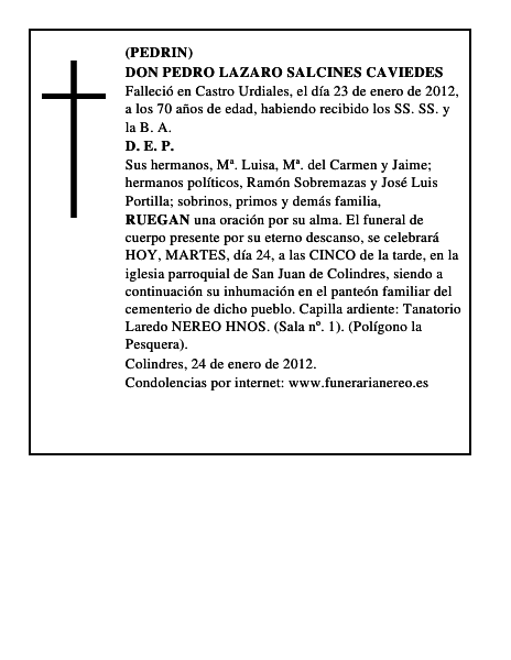 DON PEDRO LAZARO SALCINES CAVIEDES