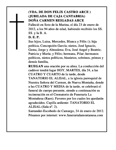 DOÑA CARMEN REIGADAS ARCE
