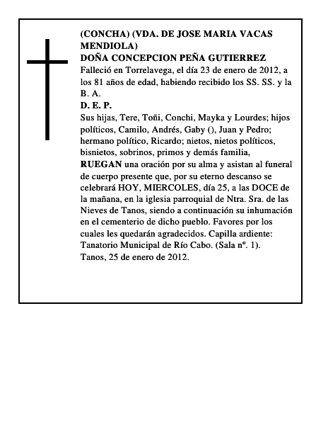 DOÑA CONCEPCION PEÑA GUTIERREZ