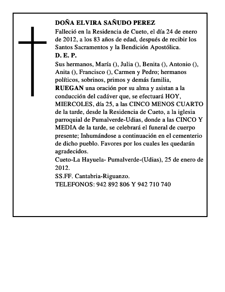 DOÑA ELVIRA SAÑUDO PEREZ