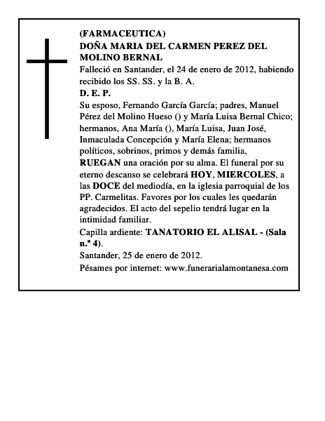 DOÑA MARIA DEL CARMEN PEREZ DEL MOLINO BERNAL