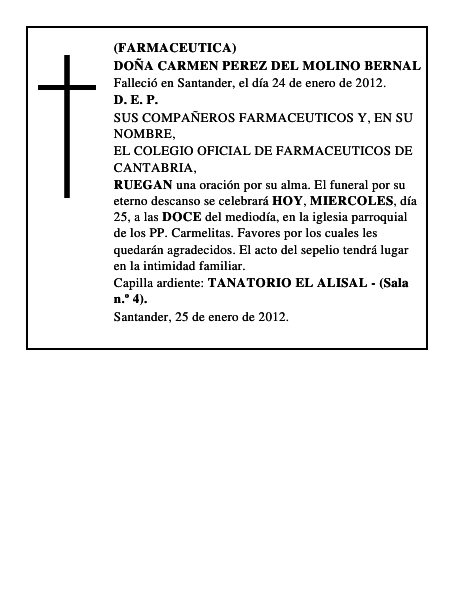 DOÑA CARMEN PEREZ DEL MOLINO BERNAL