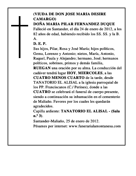 DOÑA MARIA PILAR FERNANDEZ DUQUE