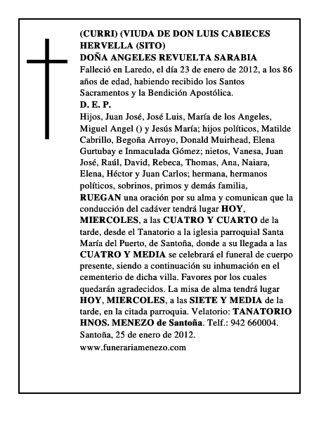 DOÑA ANGELES REVUELTA SARABIA
