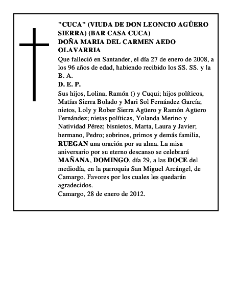 DOÑA MARIA DEL CARMEN AEDO OLAVARRIA