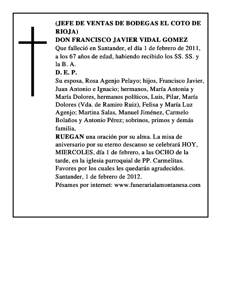 DON FRANCISCO JAVIER VIDAL GOMEZ